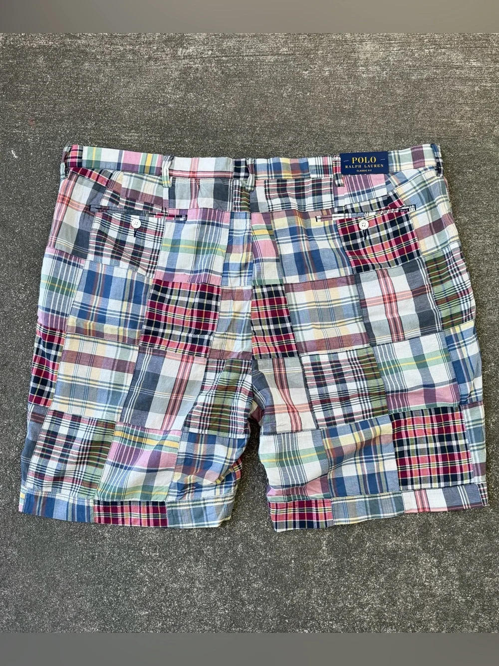 Polo Ralph Lauren Madras Plaid Patchwork Chino Shorts Size 48B Classic Fit NWT
